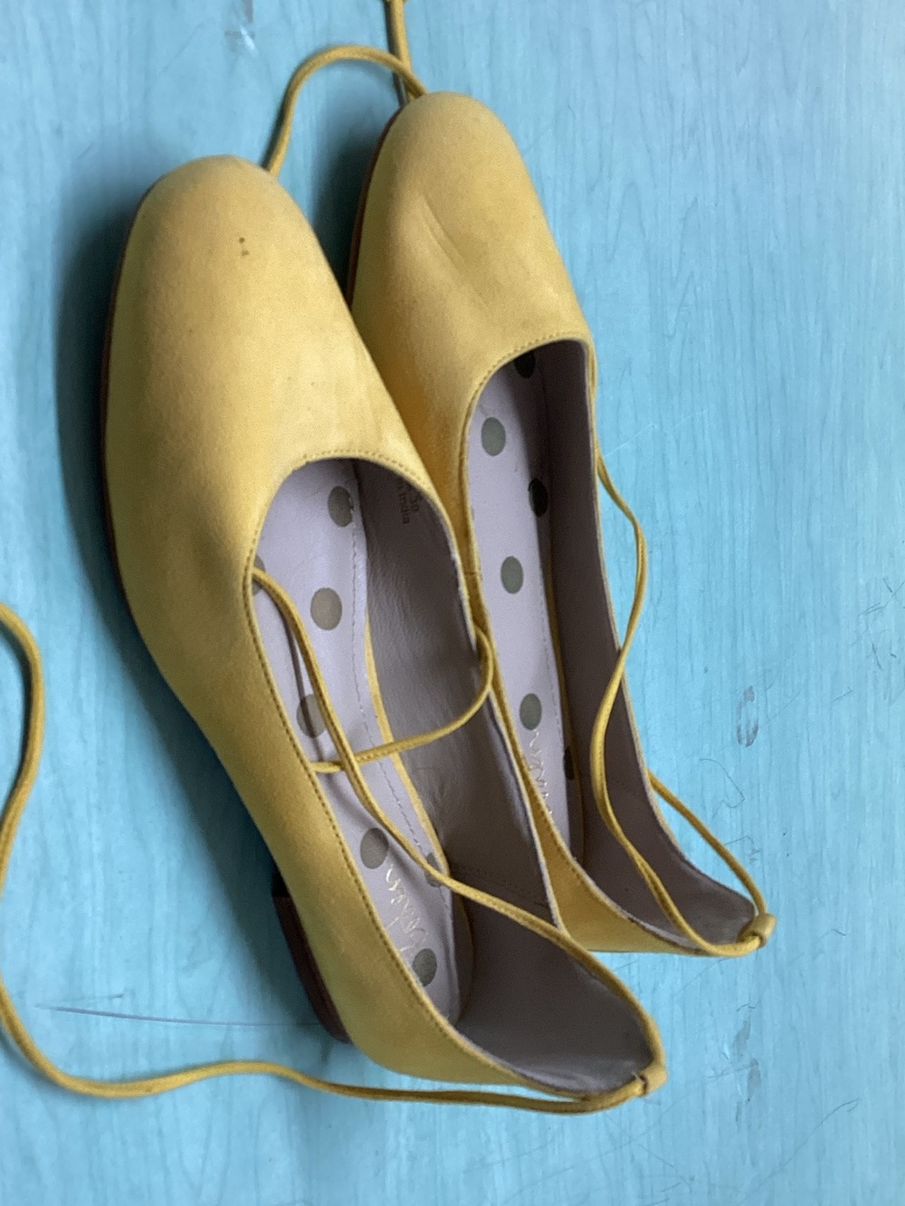 Boden Yellow Lace-Up Ballet Flats with Ankle Tie